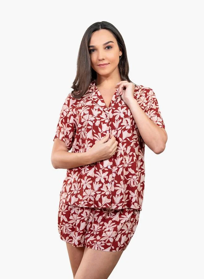 Aadaraya Aadaraya Floral Print Shirt and Shorts Set