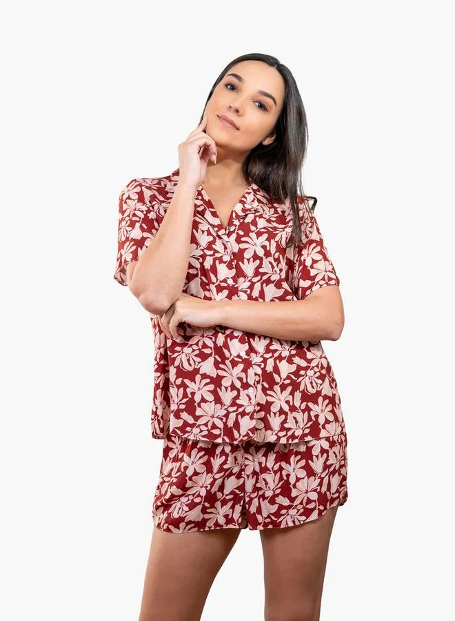Aadaraya Aadaraya Floral Print Shirt and Shorts Set