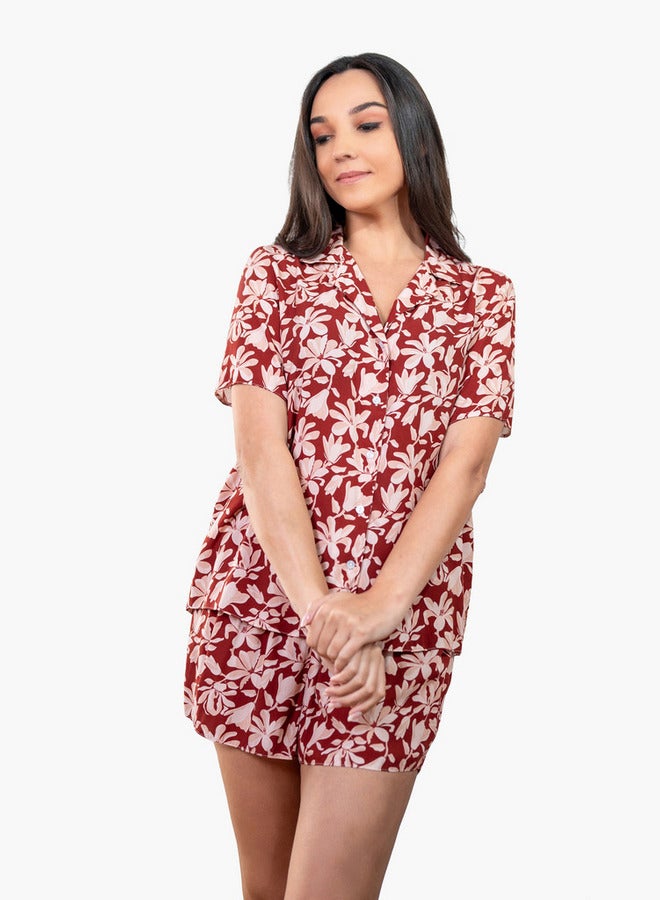 Aadaraya Floral Print Shirt and Shorts Set - Image 3