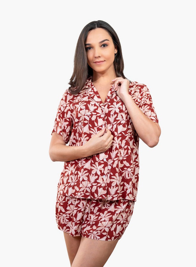 Aadaraya Floral Print Shirt and Shorts Set - Image 1