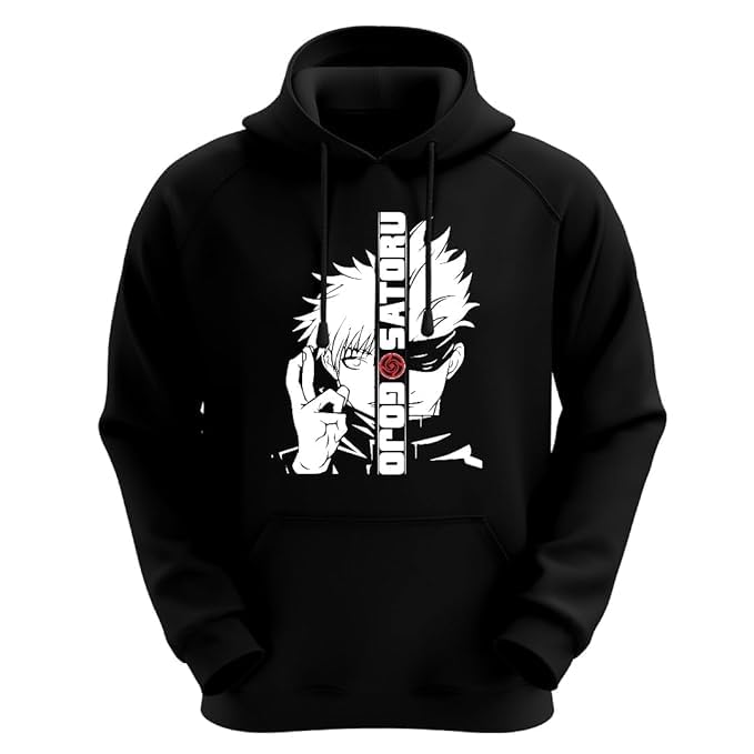 DUDEME Jujutsu Kaisen Gojo Satoru Unisex Anime Hoodie for Men & Women 100% Cotton Naruto, Jujutsu Kaisen, Goku, Gojo, Bleach Anime Printed - | AM -034 | Black | Hoodie | XL - Image 1