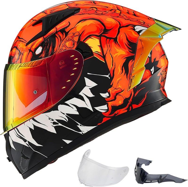 ILM خوذة دراجة نارية ILM كاملة الوجه مع نظارات شفافة ومظلمة وزعانف - نموذج DOT Z501 - Image 1