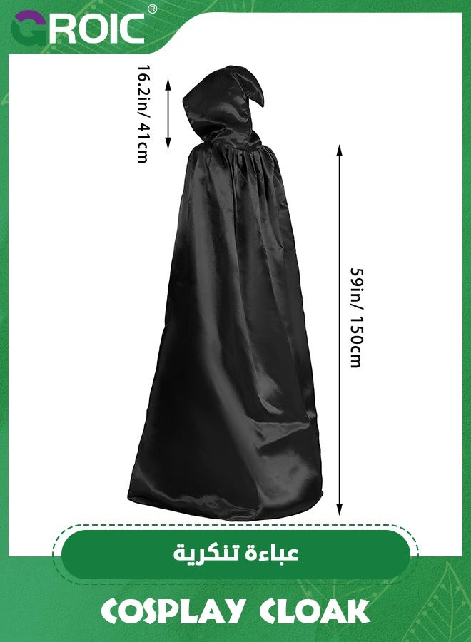 GROIC Cloak with Hood,Full Length Robe,Cosplay Cloak,Medieval Cowl Hat,Cosplay Accessory,Cosplay Costumes Men Women Unisex Witch Cowl Hat Black,Role-playing Props,Role Play Costume Dress-Up - Image 3