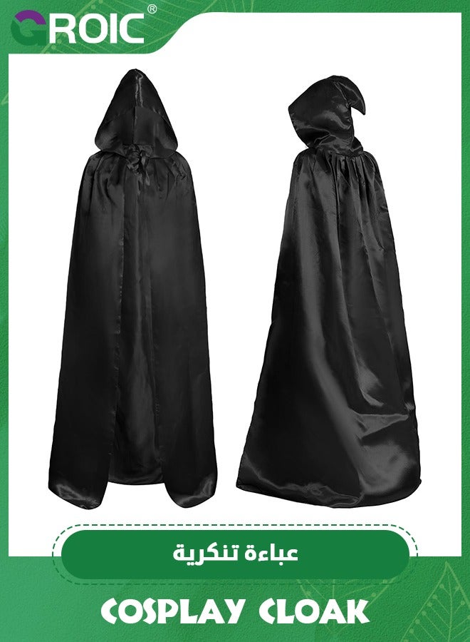 GROIC Cloak with Hood,Full Length Robe,Cosplay Cloak,Medieval Cowl Hat,Cosplay Accessory,Cosplay Costumes Men Women Unisex Witch Cowl Hat Black,Role-playing Props,Role Play Costume Dress-Up - Image 2
