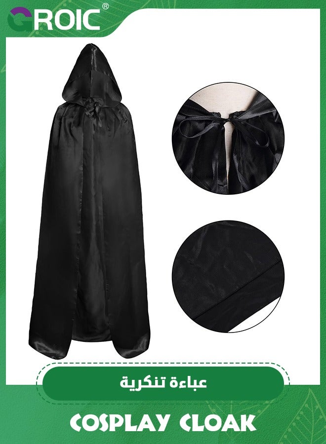 GROIC Cloak with Hood,Full Length Robe,Cosplay Cloak,Medieval Cowl Hat,Cosplay Accessory,Cosplay Costumes Men Women Unisex Witch Cowl Hat Black,Role-playing Props,Role Play Costume Dress-Up - Image 4