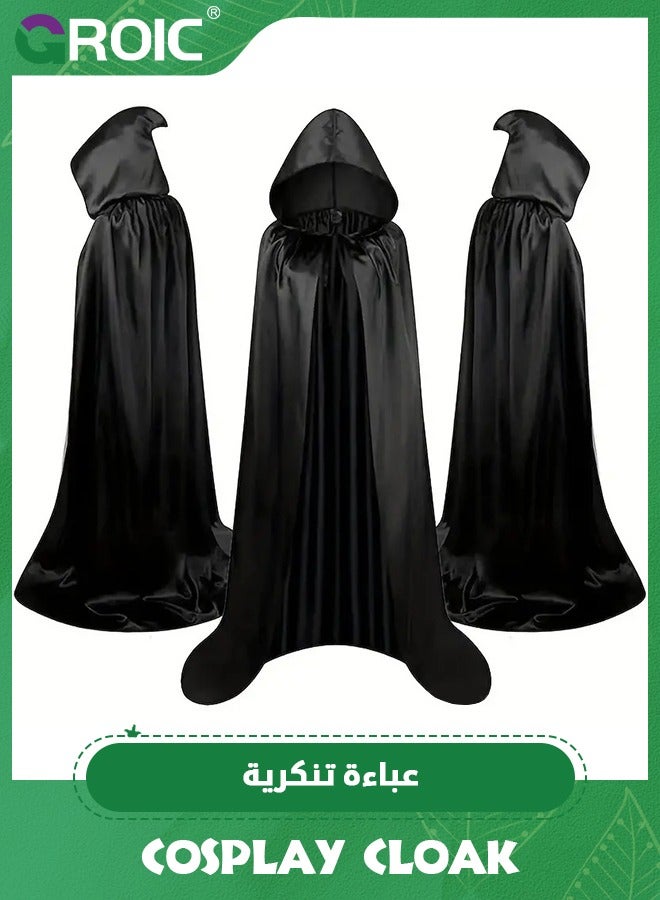 GROIC Cloak with Hood,Full Length Robe,Cosplay Cloak,Medieval Cowl Hat,Cosplay Accessory,Cosplay Costumes Men Women Unisex Witch Cowl Hat Black,Role-playing Props,Role Play Costume Dress-Up - Image 1