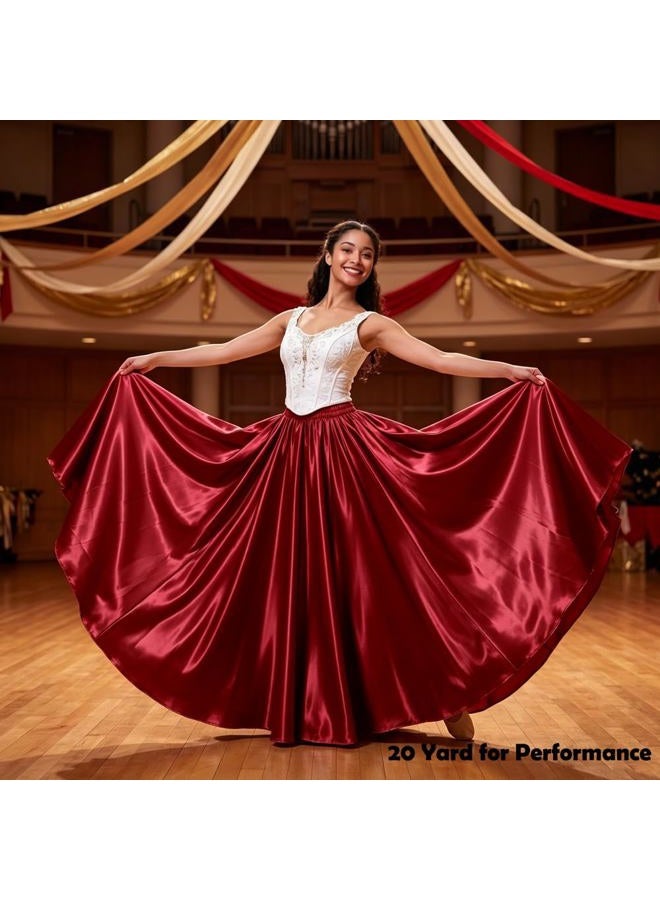 BACKGARDEN Ladies 20 Yard Elegant Satin Long Full Skirt for Ballroom Belly Dance Performance Costume Dress Dark Red - Image 2