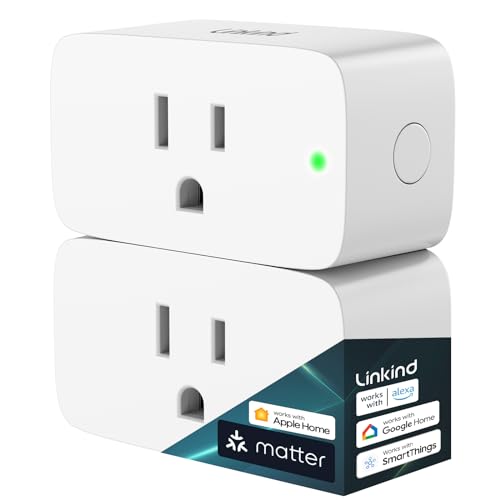 Linkind Matter Smart Plug, Work with Apple Home, Siri, Alexa, Google, SmartThings, Smart Outlet 15A/1800W Max, Smart Home Automation, APP Remote Control,Timer&Schedule, 2.4G Wi-Fi Only, 2 Pack - Image 1