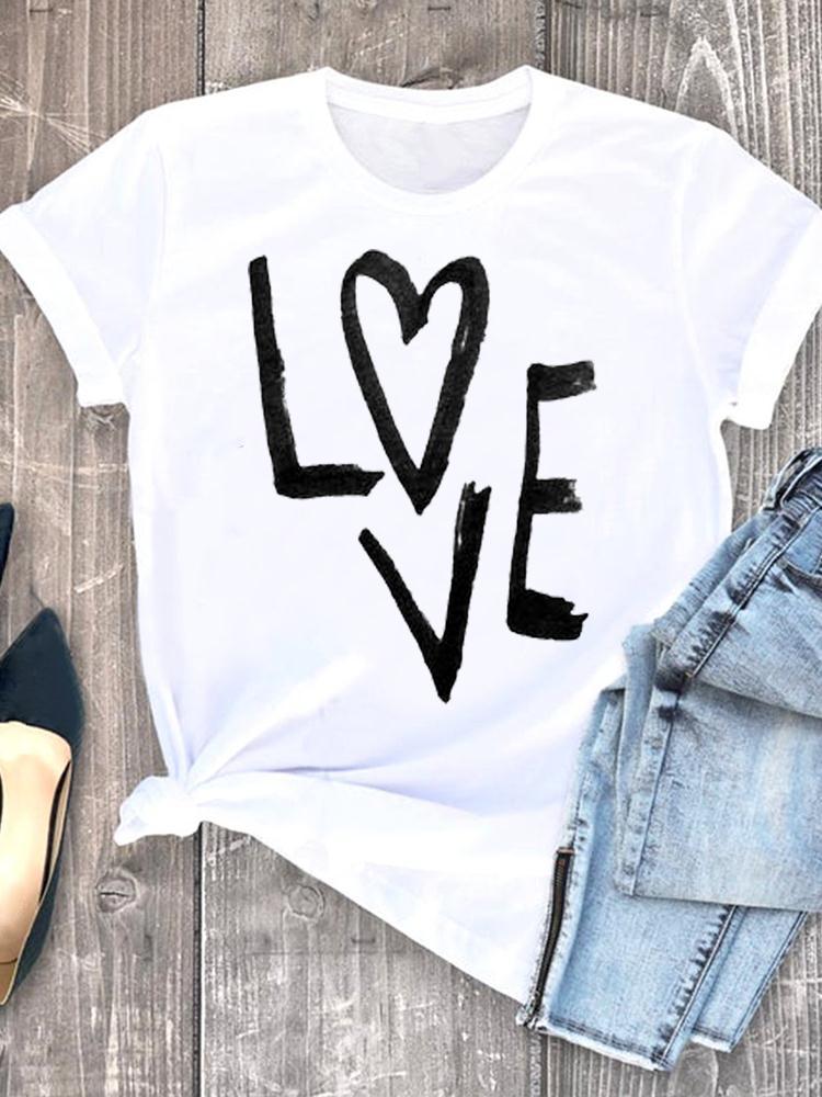 Love Heart Leopard Print Love Printed Top Summer Women'S T-Shirt - Image 1