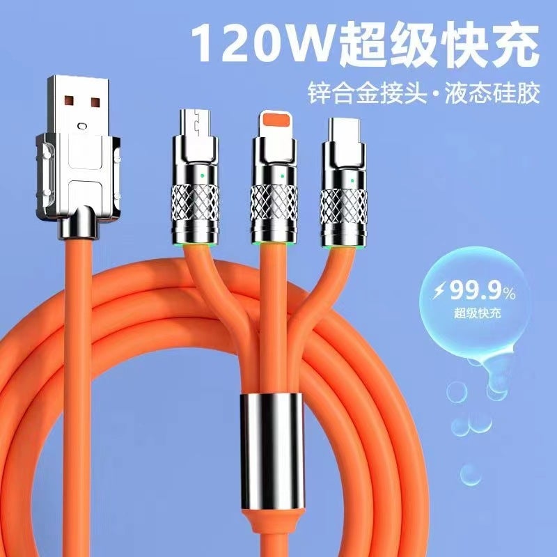 Mobile Phone Charging Cable, Fast Charging Zinc Alloy Multi-Function Data Cable, 120W Flash Charging Three-In-One Cable, 120W Flash Charging - Image 2