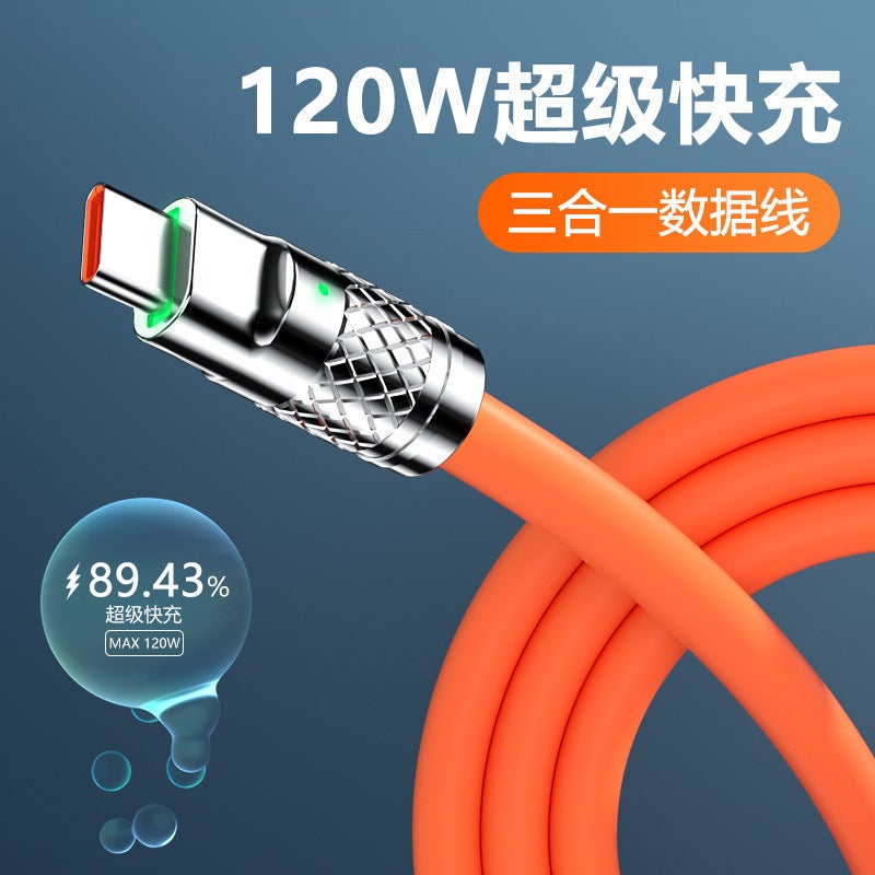 Mobile Phone Charging Cable, Fast Charging Zinc Alloy Multi-Function Data Cable, 120W Flash Charging Three-In-One Cable, 120W Flash Charging - Image 3