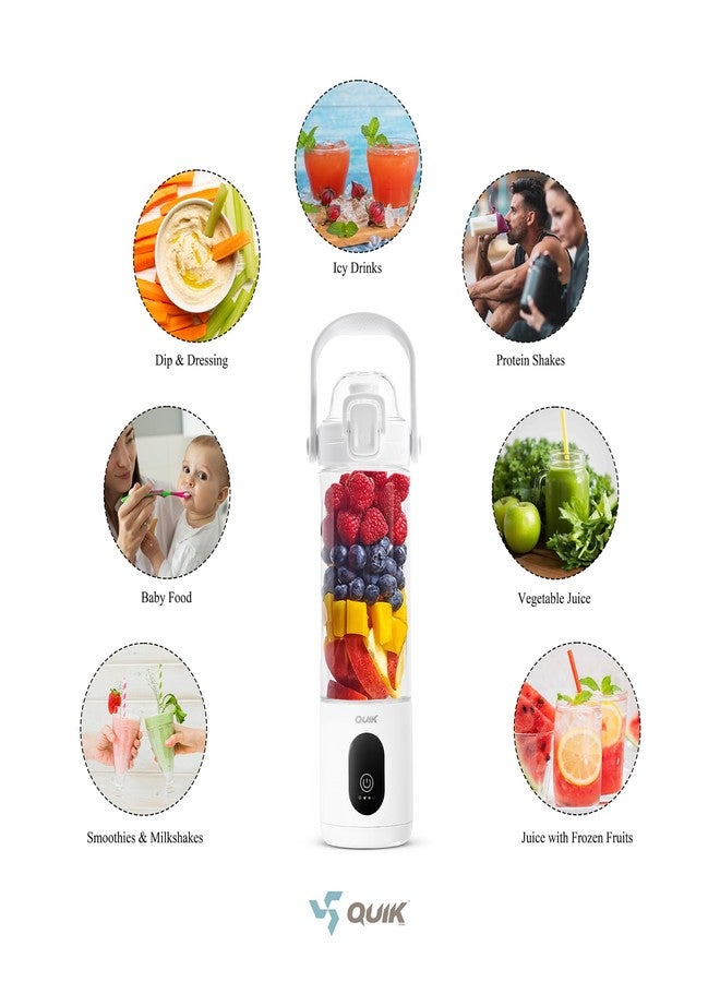 QUIK Portable Blender - Cordless 24oz. Personal Blender for Shakes and Smoothies, Licuadora, BPA Free - Ice Crush, Dishwasher safe parts, Waterproof, Triple Batteries, Juicer Cup (White) - Image 2
