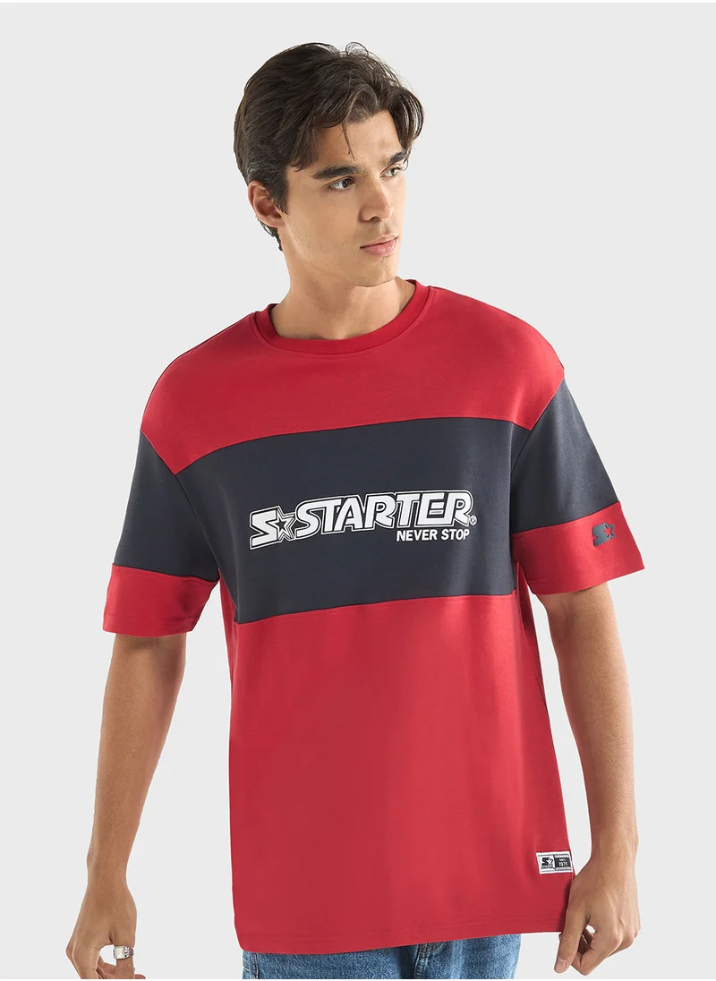 فاف Starter Logo Print T-shirt with Short Sleeves and