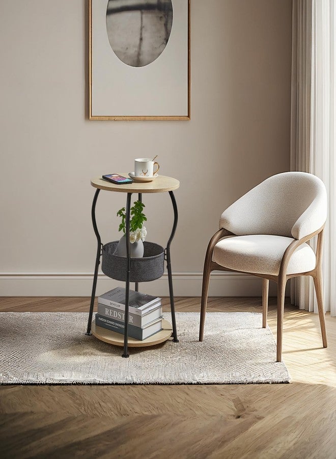 ZEXVIDA Round End Table with Storage Bag Shelves for Living Room Black - Image 2