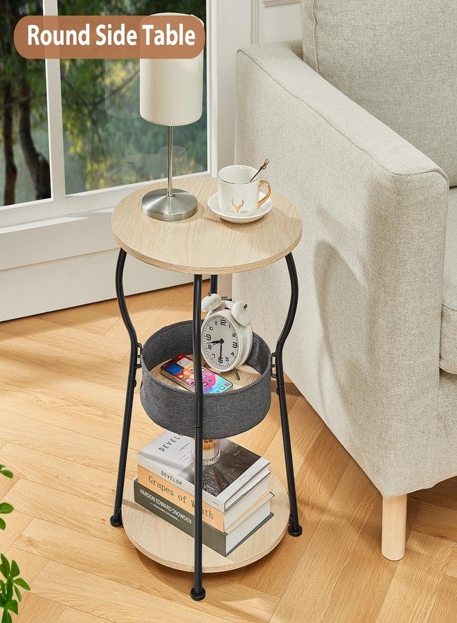 ZEXVIDA Round End Table with Storage Bag Shelves for Living Room Black - Image 4