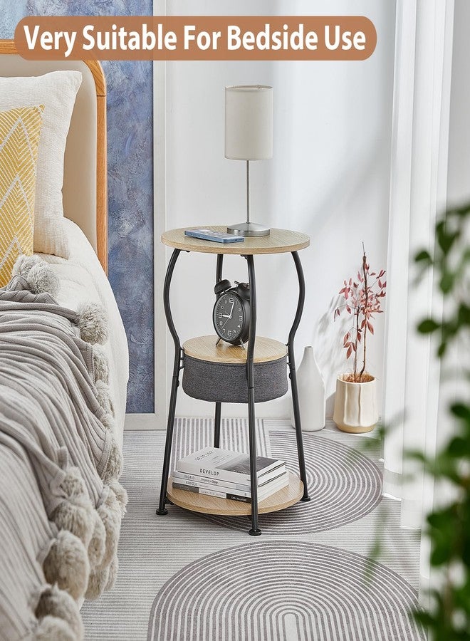 ZEXVIDA Round End Table with Storage Bag Shelves for Living Room Black - Image 5