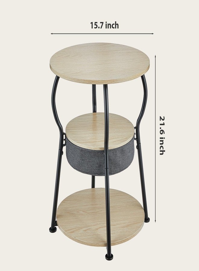 ZEXVIDA Round End Table with Storage Bag Shelves for Living Room Black - Image 3