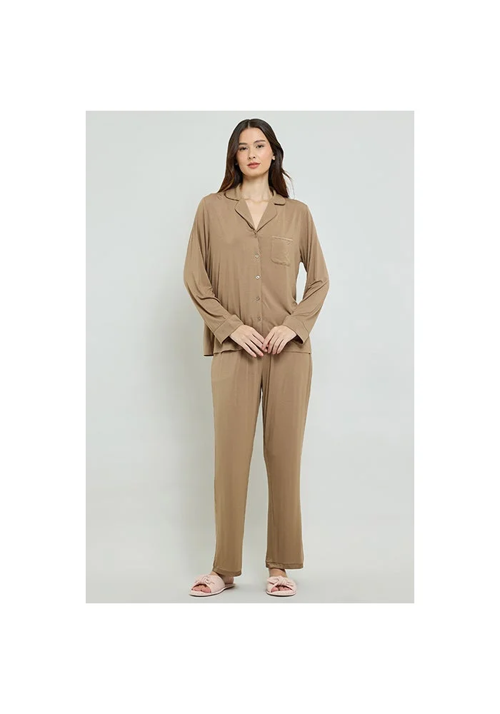 أر أند بي Solid Lapel Collar Pyjama Set
