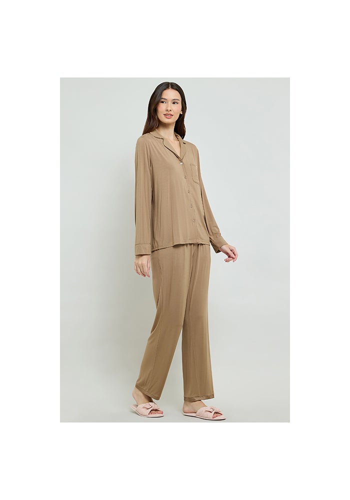 R&B Solid Lapel Collar Pyjama Set - Image 3