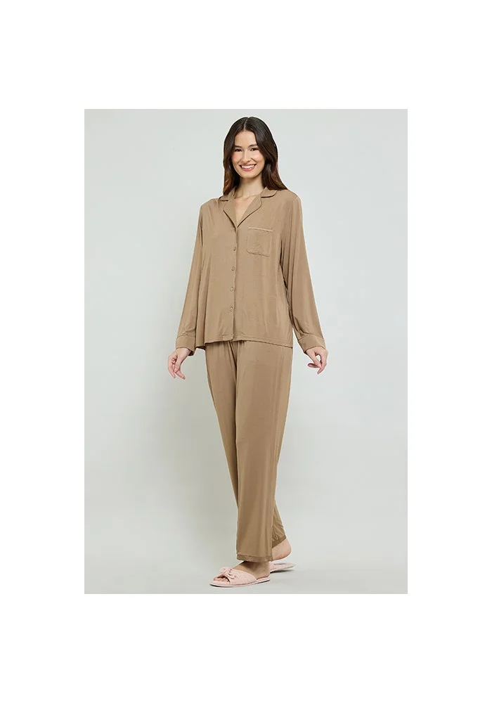 أر أند بي Solid Lapel Collar Pyjama Set