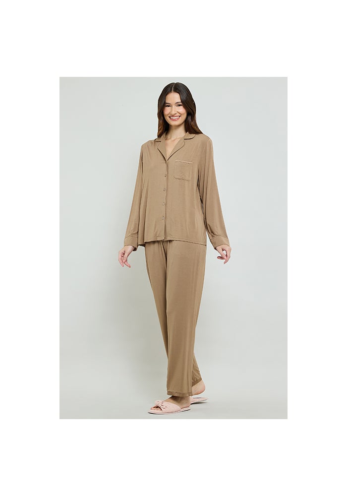 R&B Solid Lapel Collar Pyjama Set - Image 2