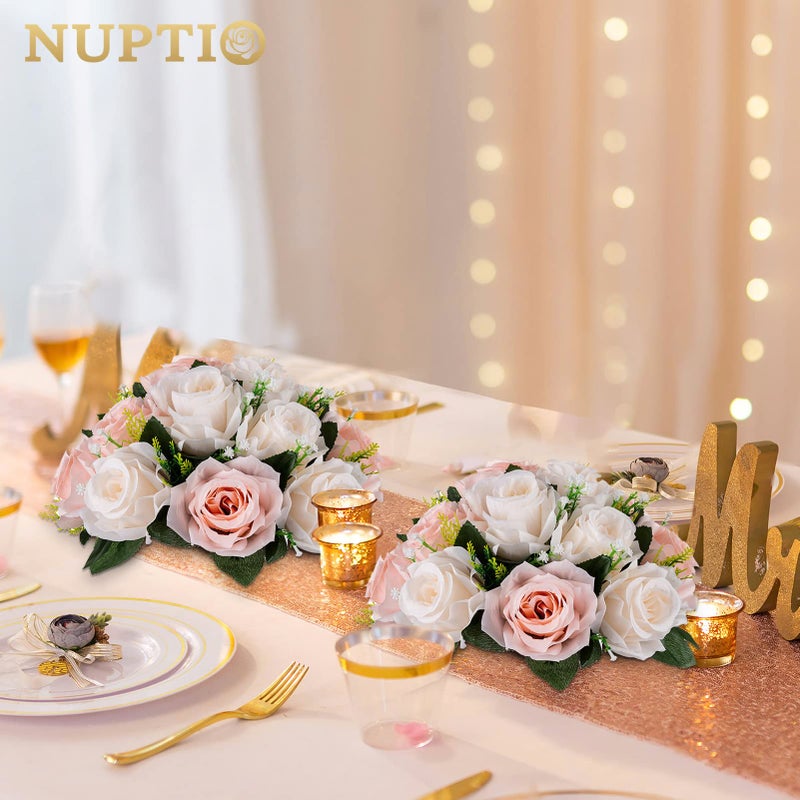 NUPTIO كرات زهرة Nuptio لركوب الزفاف - 10 أجهزة كمبيوتر 9.5 بوصة قطرها زهرة الاصطناعية ترتيب بوكيه خوخي الوردي والكريمي أبيض مزيف زهور الحفلات المركزية لحفلات الزفاف - Image 4