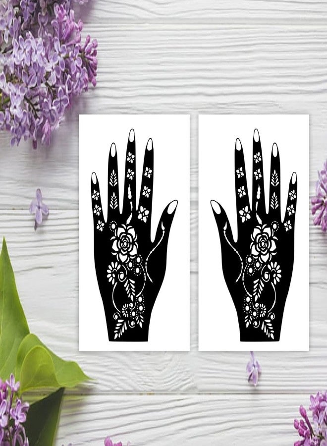 Komstec Trendy Mehndi Art Stencil with Floral Designs for Palm and Finger One Set for Both Hand Easy-to-Use Henna - Image 2