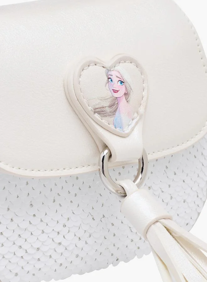 Disney WHITE Elsa Applique Crossbody Bag With Flap Closure for Women | Best Price UAE