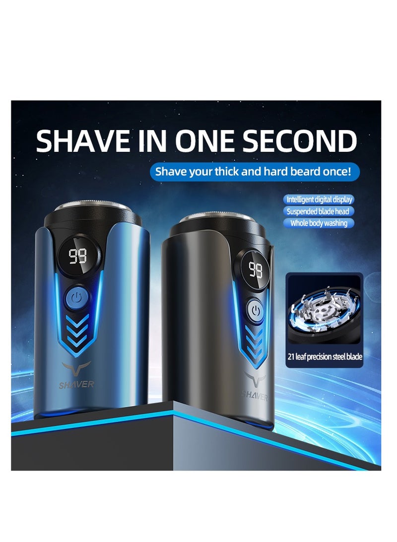 Portable Waterproof Men's Electric Shaver with LED Power Display, Mini Dual-Head Razor USB Rechargeable Washable, New Upgrade Low Noise Beard Trimmer with Dust Cover, Pocket Size Cordless Shaver for Home Travel Office（T2-Black） - Image 4