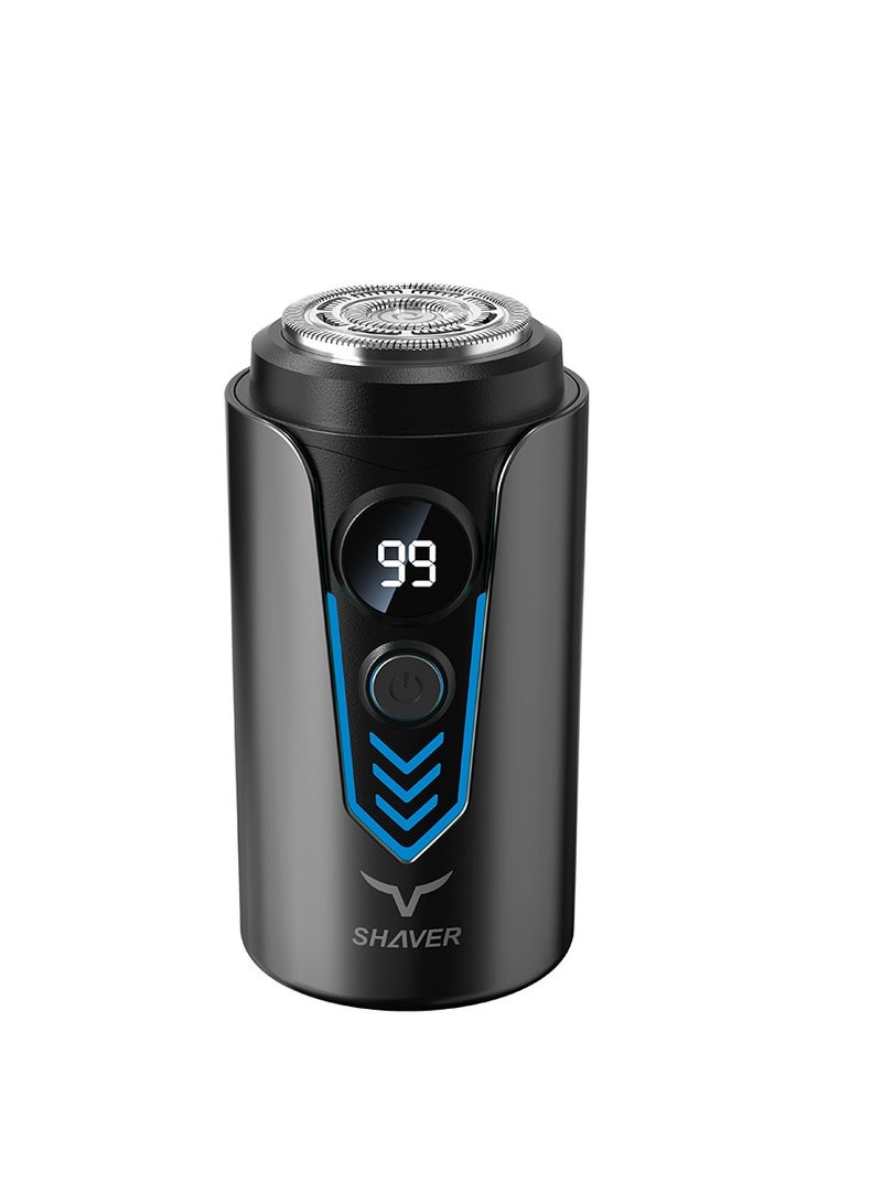 Portable Waterproof Men's Electric Shaver with LED Power Display, Mini Dual-Head Razor USB Rechargeable Washable, New Upgrade Low Noise Beard Trimmer with Dust Cover, Pocket Size Cordless Shaver for Home Travel Office（T2-Black） - Image 1