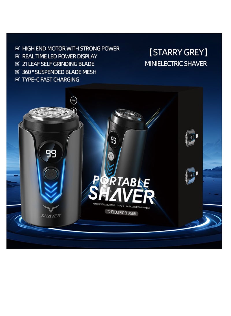 Portable Waterproof Men's Electric Shaver with LED Power Display, Mini Dual-Head Razor USB Rechargeable Washable, New Upgrade Low Noise Beard Trimmer with Dust Cover, Pocket Size Cordless Shaver for Home Travel Office（T2-Black） - Image 3