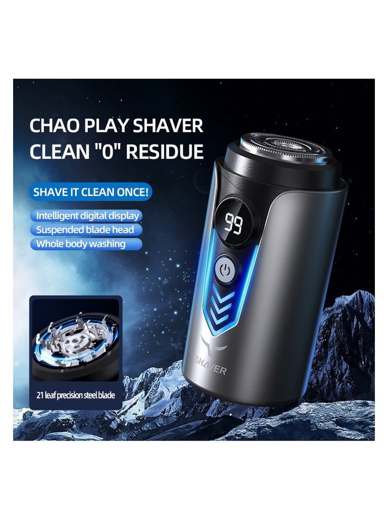 Portable Waterproof Men's Electric Shaver with LED Power Display, Mini Dual-Head Razor USB Rechargeable Washable, New Upgrade Low Noise Beard Trimmer with Dust Cover, Pocket Size Cordless Shaver for Home Travel Office（T2-Black） - Image 5