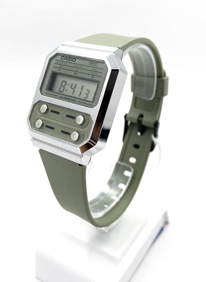 كاسيو ساعة كاسيو للجنسين بمينا رقمية شفافة وسوار من الراتنج طراز A100WEF-3ADF، أخضر، أخضر، حزام - Image 2