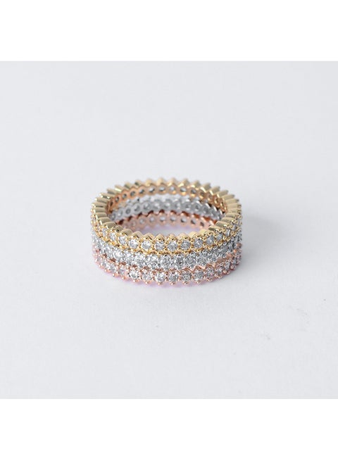 خاتم دبلة 3 قطع بفصوص الزركون مقاس 17