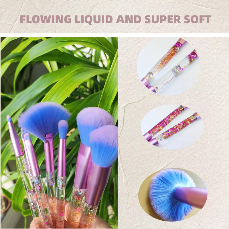 RAEEIKPHZ Unicorn Fan Makeup Brush Set,Crystal Sparkles Blue Blush Powder Fan Lip Eye Shadow Eyebrow Eye Blender Brush in Set - Image 4
