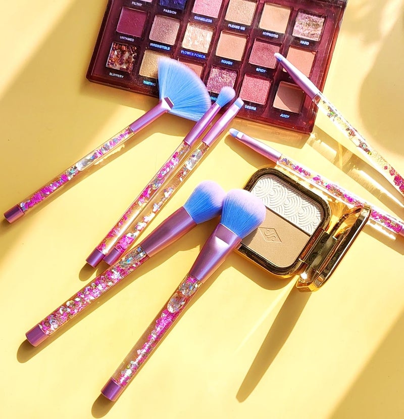 RAEEIKPHZ Unicorn Fan Makeup Brush Set,Crystal Sparkles Blue Blush Powder Fan Lip Eye Shadow Eyebrow Eye Blender Brush in Set - Image 5