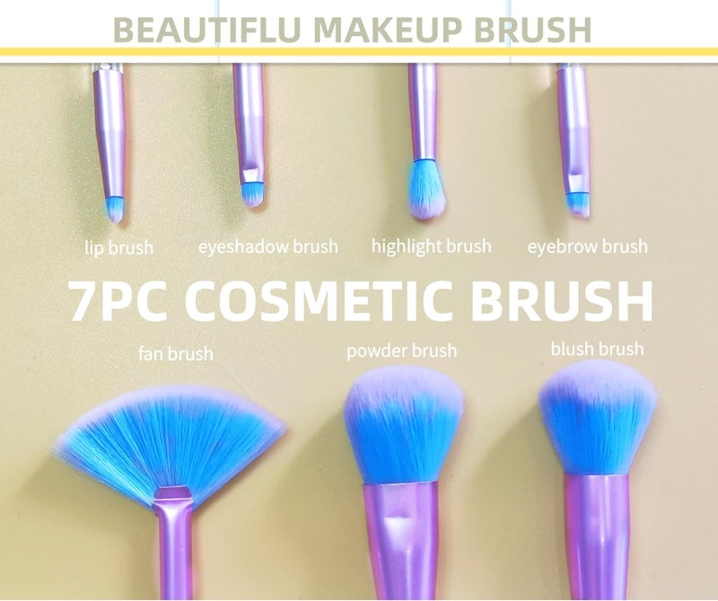 RAEEIKPHZ Unicorn Fan Makeup Brush Set,Crystal Sparkles Blue Blush Powder Fan Lip Eye Shadow Eyebrow Eye Blender Brush in Set - Image 3