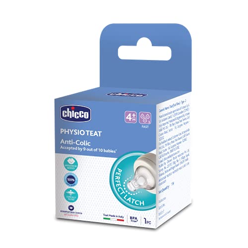 Chicco Teat Perfect 5 with Anti-Colic Effect, Nipple for Wide Neck Feeding Bottles, Fast Flow, for Babies 4m+, White - Image 1