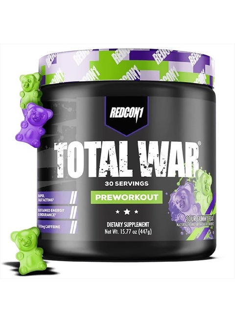 Total War Preworkout - Contains 320mg of Caffeine from Green Tea, Juniper & Beta Alanine - Pre Work Out with Amino Acids to Increase Pump, Energy + Endurance (Sour Gummy Bear, 30 Servings)