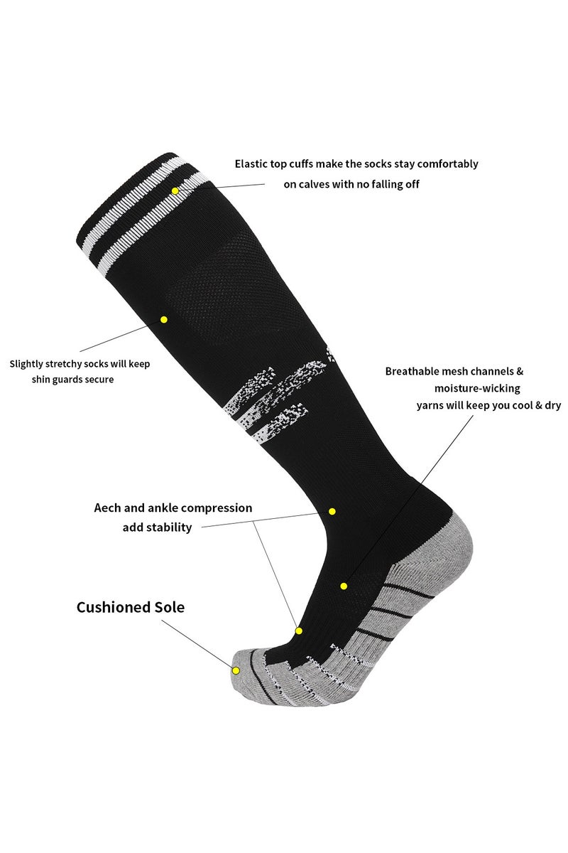 جناح السماء جوارب كرة قدم، جوارب رياضية طويلة حتى الركبة، جوارب رياضية ضاغطة للساق، جوارب رياضية للرجال والنساء للجري والتدريب، جوارب سميكة للتدفئة - أسود - زوج واحد - Image 3