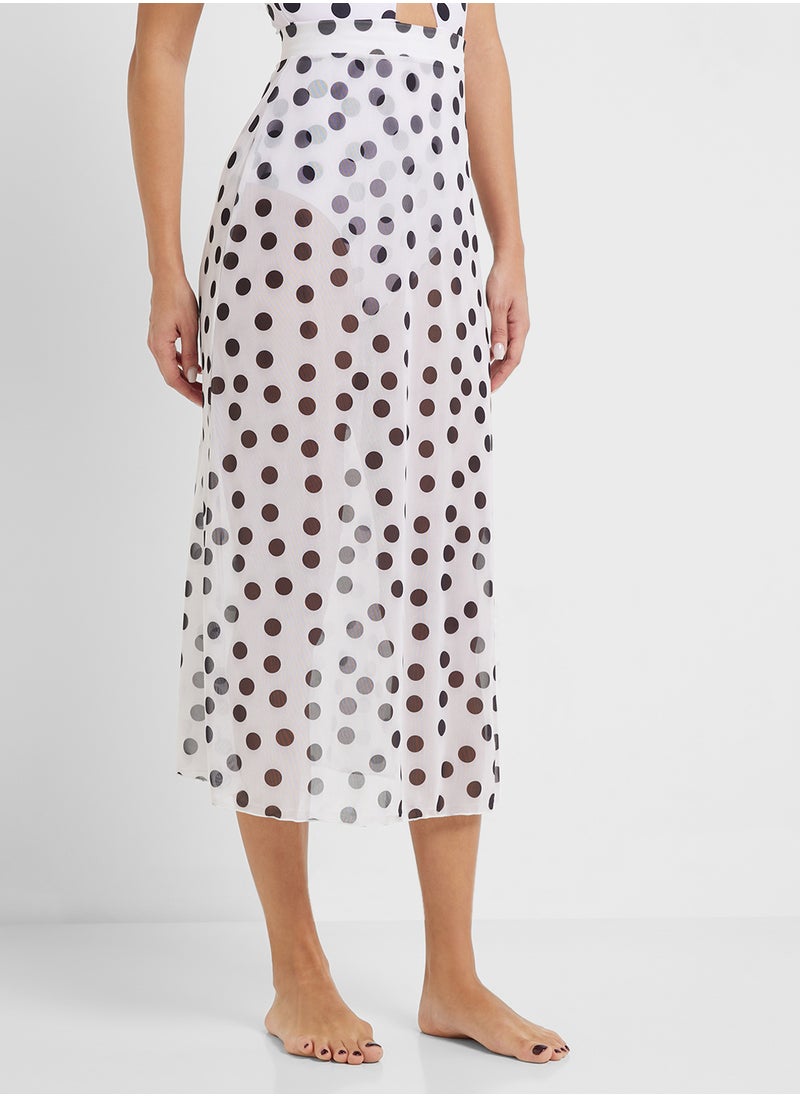 ELLA - Polka Print One Shoulder Ruffled Swimsuit & Beach Sarong - Image 1