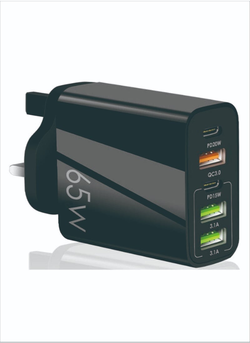 Griffin - 65W 5 Ports Multifunctional Universal Fast Charging Adapter Mobile Phone Charger Universal Travel Power Adapter Pad and Computer Chargers International Wall Charger QC3.0 PD20W USB3.1A Black - Image 1