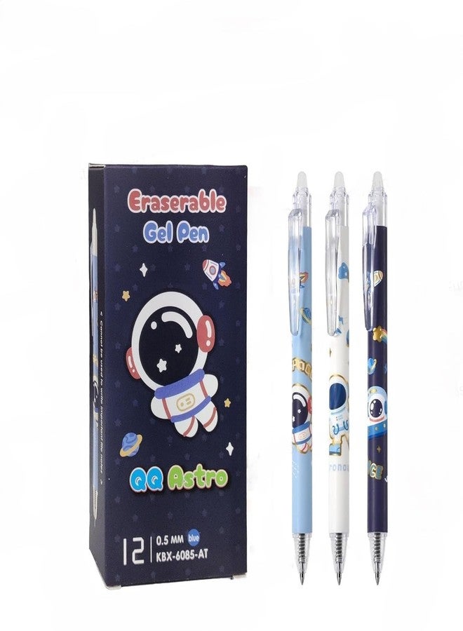 GONIPIMI QQ Astro Erasable Gel Pens, 0.5mm Fine Tip, Space Theme Design with Astronaut Pattern, Pack of 12, Blue Ink (Blue) - Image 1