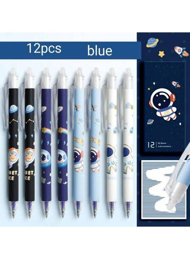 GONIPIMI QQ Astro Erasable Gel Pens, 0.5mm Fine Tip, Space Theme Design with Astronaut Pattern, Pack of 12, Blue Ink (Blue) - Image 5
