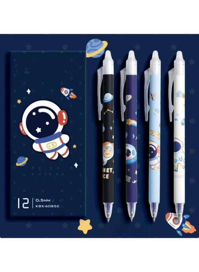 GONIPIMI QQ Astro Erasable Gel Pens, 0.5mm Fine Tip, Space Theme Design with Astronaut Pattern, Pack of 12, Blue Ink (Blue) - Image 3