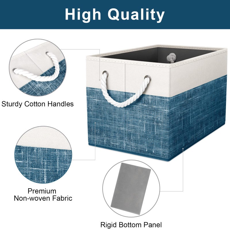 Fab totes Storage Bins [3-Pack]  Foldable Storage Baskets for Organizing Toys  Books  Shelves  Closet  Large Storage Box with Rope Handles  Sturdy Organizer Bins  White & Blue - Image 3