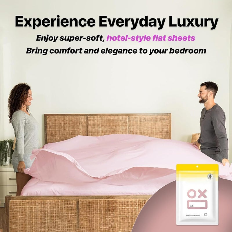 Disposable Bedding Set – 4-Piece Pack (1 Bed Sheet, 1 Quilt Cover, 2 Pillowcases), 200×220 cm, Pink Color, Hygienic & Portable – Ideal for Salon, Spa, Clinic, Travel & Guest Use. - Image 4