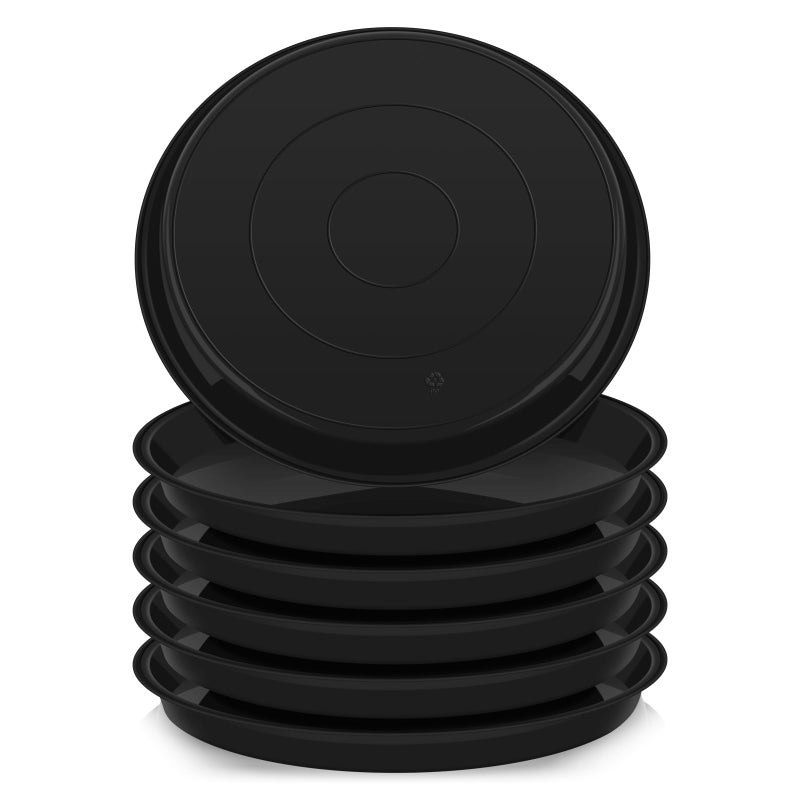 VUWEZ 6 Pack Plant Saucer Tray, 4 6 8 10 12 15 16 18 20 inch Plant Saucers for Indoors, Durable Plastic Flower Planter Plant Water Drip Trays Round, Pot Saucers, Plant Trays for Pots (6", Black) - Image 1