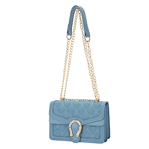 DEEPMEOW Womens Quilted Crossbody Shoulder Purse - Fashion Denim Handbag with Chain Strap Casual Mini Square Messenger Bag（Blue） - Image 1