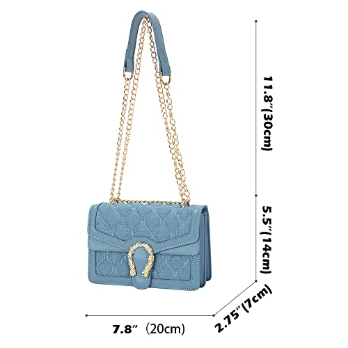 DEEPMEOW Womens Quilted Crossbody Shoulder Purse - Fashion Denim Handbag with Chain Strap Casual Mini Square Messenger Bag（Blue） - Image 2